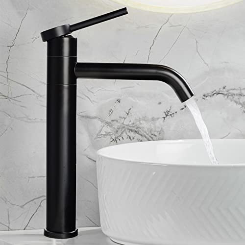 SHANFO Wasserhahn Bad Hoch Auslauf,360° Drehbar Waschtischarmatur,Einhebelmischer Mischbatterie für Bad,Schwarz Armatur,5M3OK-T