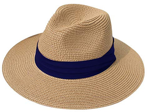 DRESHOW Femme Homme Chapeau de Paille Panama Chapeau Été Large Bord Chapeau de Soleil Anti-UV pour Plage Voyage Chapeau de Soleil