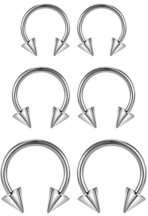 ZS Chirurgenstahl Spike Hufeisen Circular Barbell Ringe, 00G 0G 2G 4G 6G 8G 12G 16G Dick PA Rings, CBR Nasenring Septum Ohr Piercing Körperschmuck (Silber,16G,6/8/10mm)