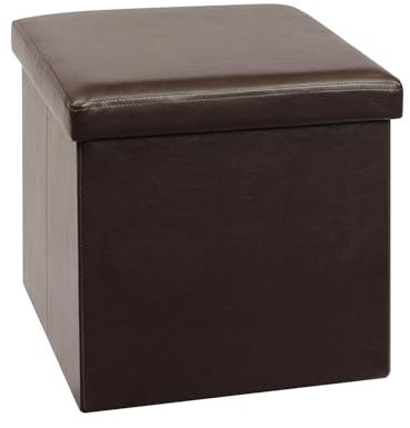 Bonlife Folding Ottoman Storage Boxes with Lids Foot Rest Stool Storage Cube Footstools for Living Room,Brown,PU Leather,40x40x40cm