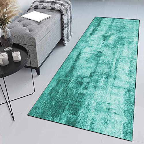 Siunwdiy Teppich Läufer Flur rutschfest 50x150cm Küchenläufer Waschbar Modern Türkis Korridor Teppichläufer Lang Küchenteppich Für Küche Wohnzimmer Schlafzimmer Teppichläufer Meterware Anpassbar