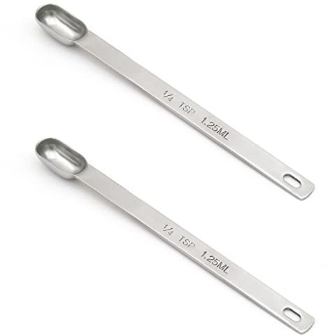 BERYLER 2 x 1/4 Teelöffel (1,25 ml) einzelner Messlöffel, Edelstahl mit langem Griff, nur einzelne Teelöffel