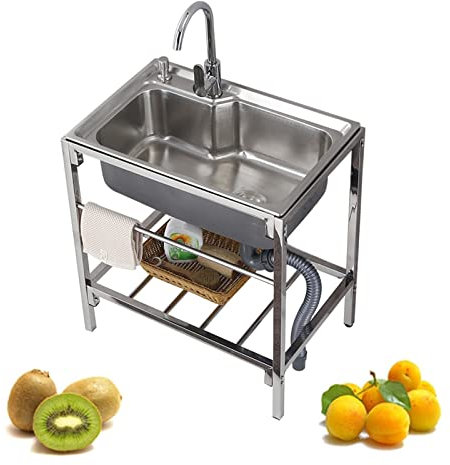 Évier Sur Pieds En Acier Inox, Lavabo Exterieur, Evier Exterieur, Portable Station De Lavage, Convient pour Les Bars, Les Hôtels et Les Maisons, Avec Vidange et Robinet ( Color : Silver , Size : 60*45