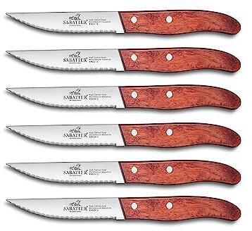 Sabatier International - Set de 6 Couteaux à Steak - Lames micro-dentées 12.5cm - Manches Bois de Palissandre