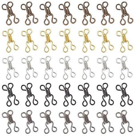 nbeads 200 Sets 5 Farben Mini Nähen Haken und Augen, 12mm Messing Kleidungsstück Haken und Öse Verschluss Haken und Öse Riegel für BH Kleidung Handwerk Kleidungsstück Zubehör