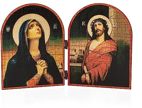NKlaus Deva Maria & Jesus Ikone Diptychon Holz 23,5x16cm Christlich 13826