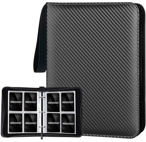 GERMUN 4 Pocket Card Binder, Premium Zip Sammelkartenbinder, 400 Doppelseitige Tasche PU Karten Sammlung Binder, Sammelkarten Album, Kartenordner für MTG, TCG, Sportkarten, Spielkarten (Schwarz)