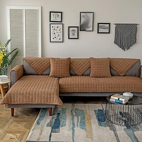Einfarbig Kord Kombination Sofa-Kissen Anti-Rutsch-Sofa-Schützer Abdeckung Sitzkissenbezug Braun/Grau 2-Sitzer/3-Sitzer/4-Sitzer (Farbe : Braun, Größe : 70x180cm)