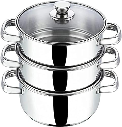 ASPECT Versatile 3-Tier Steamer Cooking Pan - Healthy Cooking Made Easy Pan for Induction Hob, Food and Vegetable Steamer with Vented Glass Lid (22 Cm)