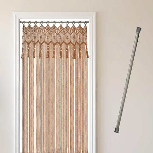 Cozyor Makramee Türvorhang + Klemmstange 70-120 cm ohne Bohren Boho Vorhang Fenstervorhang 132x200cm Raumtrenner, Wandbehang & Deko braun, Hochzeit, Balkon Handmade