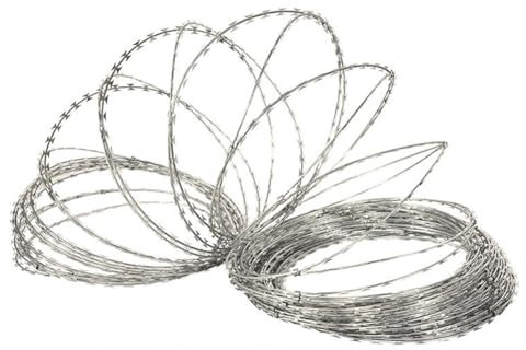 pujindu Rasierdrähte, Verzinkter Stacheldrahtzaun Gestreckte Bänder Aus Stacheldraht Für Bauernhof-Zaun-Garten (Farbe : Silver-45cm/Double Spiral, Größe : 100m)