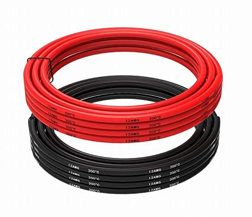 Gruiqrd 12 Gauge Silikon Draht 9,8 Fuß schwarz und 9,8 Fuß Rot weich und flexibel, niedrige Impedanz, 12 AWG Silikon Draht 680 Litzen von 0,08 mm Kupferdraht für RC - Auto, Drohne, Flugzeugbatterie