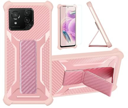 Custodia per Asus Rog Phone 8 Pro Coque Custodia Case Ibrida [Con protezione dello schermo in vetro temperato] [supporto magnetico pieghevole] [resistente alle impronte digitali smerigliato] Rosa
