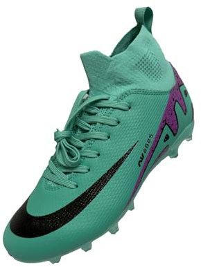 BLBK Scarpe da Calcio Uomo Scarpe da Calcio Professionali Unisex all'aperto Bambini Alte Top Adatti per Erba Artificiale AG Competizione Scarpe da Allenamento, AG Verde, 35 EU