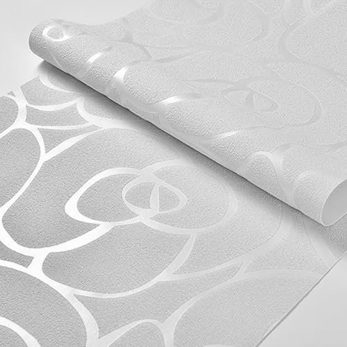 Trafagala Luxury Grey Rose Embossed Wallpaper Women Girls Bedroom Wallpaper 3D Glitter Striped Floral Wallpaper Feature for Adults Kids Livingroom Bedroom Kitchen Hallway and Stairs