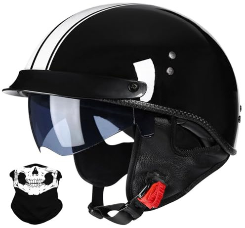 Uueybsg Retro Motorradhelm Deutsche Jethelm, Motorrad Halbhelme mit Visier, Vintage Halbschalenhelm mit ECE, Fahrrad Cruiser Chopper Moped Roller Scooter Helm für Erwachsene Damen Herren