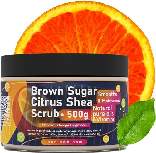 Peeling Duschgel mit Zucker & Öl - Fusspeeling Scrub & Gesichtspeeling für sanfte Exfoliation! 500g, bio Mandarinenduft, feuchtigkeitsspendend, ideal für empfindliche Haut - Anti