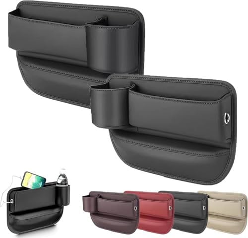 Gap Storage Box for Car, Cup Holder Gap Bag, Car Leather Cup Holder Gap Bag, Car Storage Box, Leather Car Seat Storage Box with Water Cup Holder(A,Left + Right)