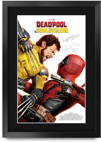 HWC Trading FR A3 Deadpool & Wolverine Reynolds & Jackman Geschenke Geduckter Poster Signiertes Autogramm Foto für Fans von Film Memorabilien - A3 Gerahmt