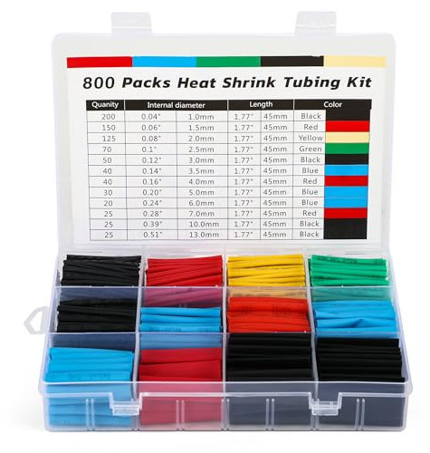 Guaina Termorestringente - Termorestringente per Cavi Elettrici 800 Pezzi - Guaine Termorestringenti - Tubo Termorestringente (12 Dimensioni, 5 Colori)