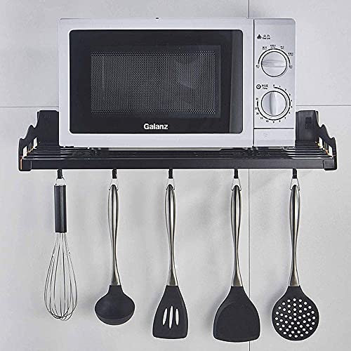 DONGGANSHI Soporte para microondas, Rejilla para Horno microondas, Rejilla de Almacenamiento de Pared Negra con Ganchos (Negro, 60 x 35 x 12,5 cm)