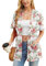 PrinStory Cardigan d'été léger à manches courtes pour femme avec poche décontractée ouverte sur le devant et col en V, A White Roses, M