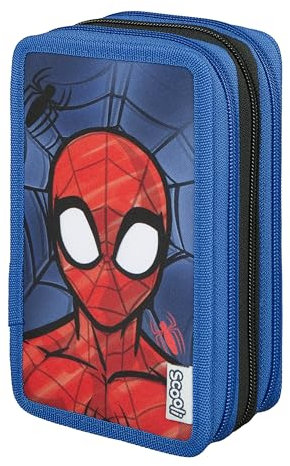 Scooli - Tripledecker Spider Man - Gefülltes Schüleretui mit hochwertigen Stiften & Zubehör - Ideal für Schule, Freizeit und unterwegs - ab 6 Jahren