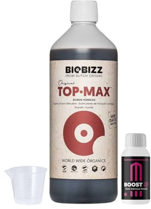 GROWMANIA Top Max de BioBizz 1 l + Probe Boost Up de Up Nutrients + Verre doseur | Amplificateur de floraison organique pour une floraison complète | Excellent pour les jardins et les vergers de