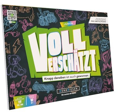 DENKRIESEN - VOLL VERSCHÄTZT! Junior Edition | DIN A4 Spielblock | Ab 10 Jahren | Lustiges Schätzspiel | Familienspiel | Partyspiel | Ohne Internet | Antworten mit auf dem Block