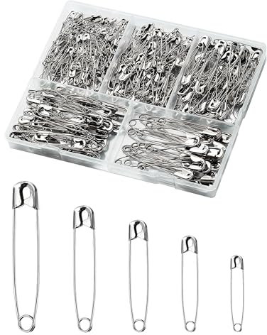 340 Stück Sicherheitsnadeln, 5 Größen Sicherheitsnadeln Set 27mm-54mm Metall Sicherheitsnadel Silber für Kleidung Kunsthandwerk Nähen