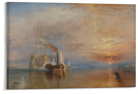 WAONZZAI Famous Painting Poster The Fighting Temeraire, 1839 Joseph Mallord William Turner Canvas Print Art Poster, Wall Art Home Decoration Painting; Frame; 12x18inch(30x45cm)