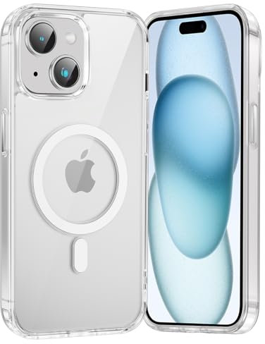 Coiwxmoi Cover Magnetica per Apple iPhone 15,Compatibile con Magsafe,SottileMorbido Silicone TPU +Hard PC Custodia Antiurto Anti-Graffio Protettiva Cover per iPhone 15 6.1,Trasparente