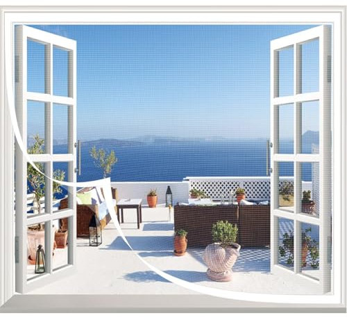 Zanzariera finestra, zanzariere per grandi finestre, montaggio facile senza forare,95x100cm Bianco-A