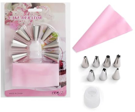 7 Pièces Ensemble Décoration Gâteau, Sac à Pâtisserie Rose + Ensemble de Différents Embouts, Facilement Créer de Magnifiques Gâteaux, Choix Parfait pour les Amateurs de Pâtisserie!
