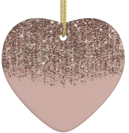 Ornamento da appendere in ceramica per albero di Natale stampato oro rosa cipria – Decorazione per albero di Natale, artigianato a forma di cuore per