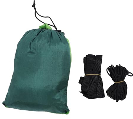 Generic Bärbar Rivsäker Utomhushängmatta med Andningsbart Nät för Campingpicknick, 210T Nylontyg Innergårdshängmatta för Vandring (Mörkgrön med fruktgrön (vitt nät))