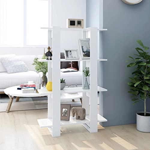 Owoxanthellate Bücherregal Raumteiler Weiß 80x30x123,5 cm Holzwerkstoff Standregal mit 5 Fächern, Modernes Design, Stabil & Leicht zu reinigen, Passt in Wohnzimmer Flur Büro Küche