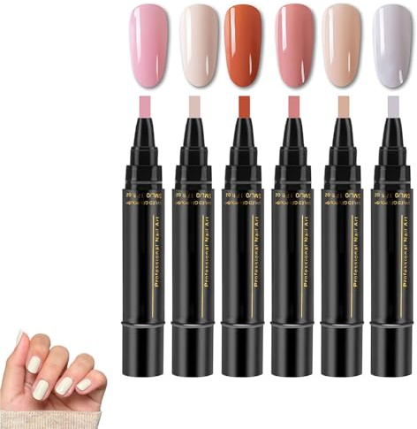 6PCS Nail Polish Pens, Nail Varnish Pens 3 In 1 Gel Nails Polish Pen Set, One Step DIY Nails Varnish Pen, Nail Paint Crafts Pens, Quick-Dry & Non UV, DIY Nails Polish Pen for Women and Ladies (Set B)