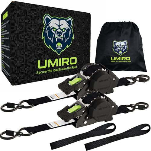 Retractable Ratchet Straps 1''x 12ft Heavy Duty Tie Downs Bolt on Auto Retract Ratchet Strap 1760lb Break Strength Self Retracting for Truck,Cargo,Trailer,Motorcycle,ATV,UTV (Black-Green,2 Pack)