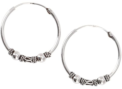 Silbercreolen, Ethno Creolen, 925 Silber mit Verzierungen, 2,5 cm/