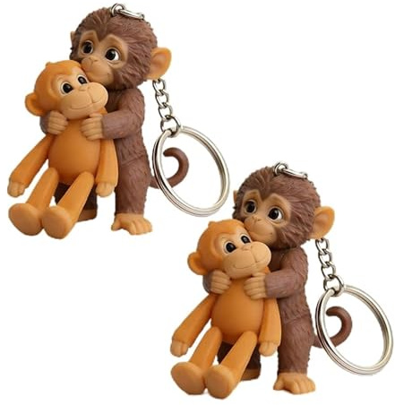 ANQKYO Porte-clés en Peluche Protect Punch The Monster, Jouet Suspendu 3D Mignon for Sac à Dos, clés de Main, Porte-clés Tenant Un Cadeau(Brown,2 pcs)