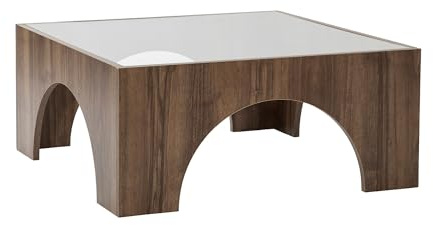 Hanah Home Modern Coffee Table, 80 cm x 35 cm x 80 cm, Walnut & Dark Grey | 100% Tempered Glass & Melamine Coated Chipboard | Stylish & Functional Design