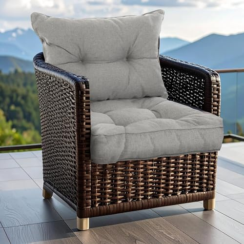 SLIPIO Outdoor Kissen für Gartenmöbel | Wasserfest Sitzkissen 50x40 cm & Rückenkissen 50x40 cm Polster Set für Gartenstühle | Hoch FÜLLPRO+ Füllung | Lounge Auflagen Stuhl, Gartenbank | Grau