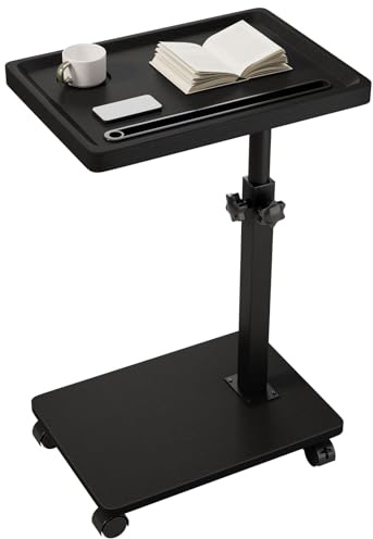 IBUYKE C Shaped Side Table,360° Swivel Height Adjustable,Black TVT007B | End Table with Wheels,for Small Spaces Living Room Bedroom Sofa Bed,Bedside Table for Laptop