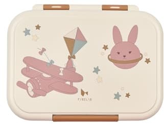 Fabelab Edelstahl Brotdose Kinder mit Fächern, 1000 ml (Bunny Air Plane) | Auslaufsicher, 18/8 Stahl, Raumaufteilung, Herausnehmbare Trennwand, PP-Deckel, Leicht zu reinigen, Kinder Ab 4 Jahren