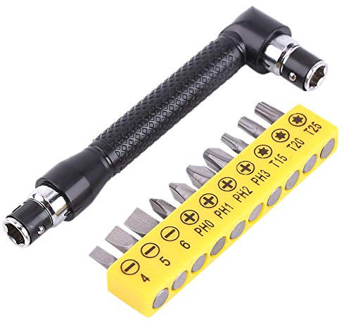 Walfront L-Form 1/4 Zoll Sechskant Steckschlüssel Doppelkopf mit 10Pcs Verschiedene Abgewinkelte Schraubendreher Bits Handwerkzeug Set