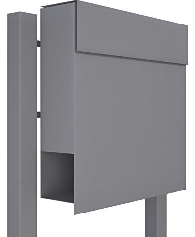 Standbriefkasten mit Zeitungsfach, Design Briefkasten Manhattan Stand Grau Metallic - Bravios
