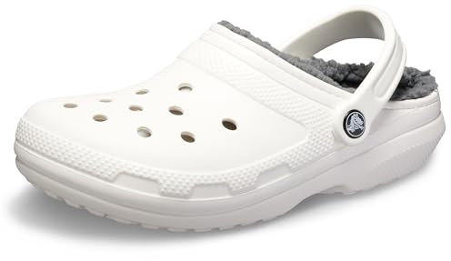 Crocs Classic Lined Clog – Unisex Clogs für Erwachsene – Mit flauschigem Innenfutter – Im Slip-On-Stil – Weiß/Grau – Größe 46-47