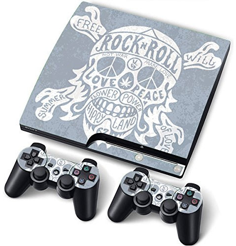 Playstation 3 Slim PS3 Playstation 3 Slim Peau Autocollants PVC pour la Console + 2 manettes/Tapis Decal Couverture de Protecteur de l'art d'effet de Cuir Stickers Hurler et Crier Rock&Roll