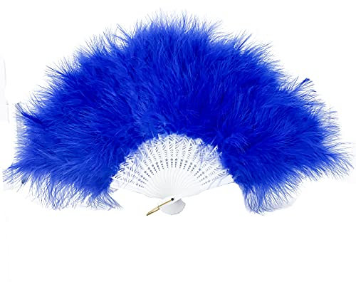 FANSOFFANS Marabou Feather Hand Fan 45cm, Fancy Dress Wedding Party Favour Gift Outdoor Vintage Dance Photoshoot (Navy Blue)